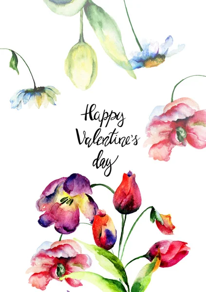 Originele bloemen met titel Happy Valentine's day — Stockfoto