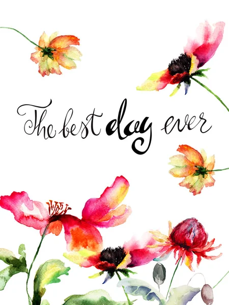 Oryginalne Kwiaty Tytułu Najlepszy Dzień Historii Akwarela Paintin — Zdjęcie stockowe
