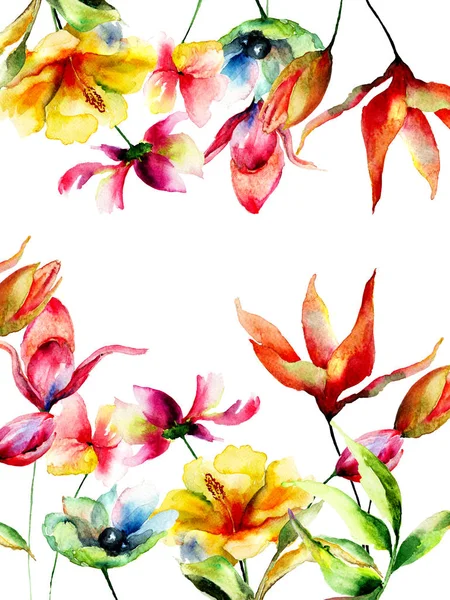 Sjabloon Voor Wenskaarten Met Gestileerd Bloemen Aquarel Illustratio — Stockfoto