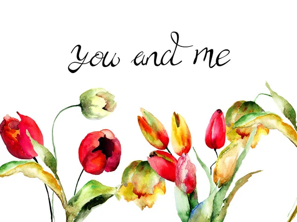 Fleurs Tulipes Avec Titre Avec Vous Moi Peinture Aquarelle Dessin — Photo