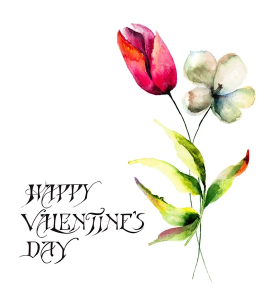 Stilisierte Tulpenblüten mit dem Titel Happy Valentines Day — Stockfoto