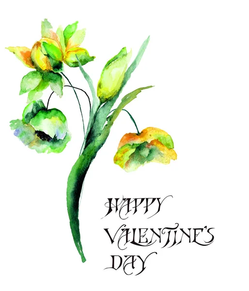 Aquarell-Illustration von Wildblumen mit Titel happy valenti — Stockfoto