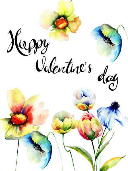 Dzikie kwiaty z tytułu Happy Valentines day — Zdjęcie stockowe