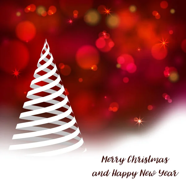 Vetor Estilizado Árvore Natal Fundo Bokeh Decorativo Feliz Natal Lettering —  Vetores de Stock