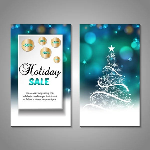 Set Stylized Christmas Tree Invitation Flyer Sale Discont Card Template — Stock Vector