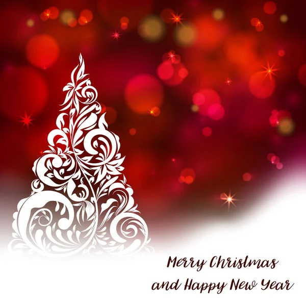 Albero Natale Stilizzato Vettoriale Sfondo Decorativo Bokeh Buon Natale Testo — Vettoriale Stock