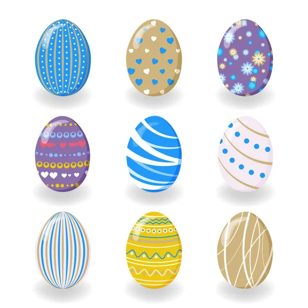 Conjunto de lindo conejito de Pascua. Huevos de Pascua — Vector de stock