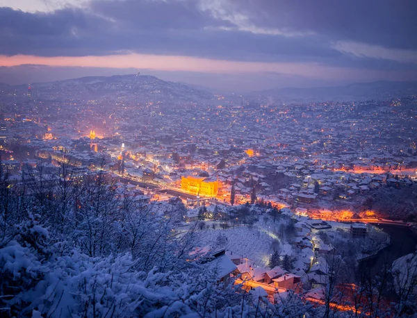 Város Horizon Téli Éjszakai Panoráma — Stock Fotó