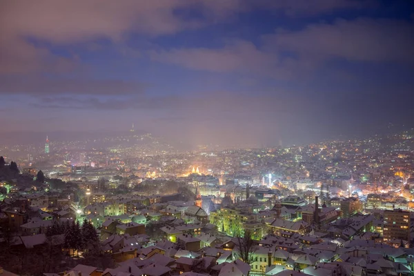 Město Horizont Zimní Noci Panoramatický Pohled — Stock fotografie