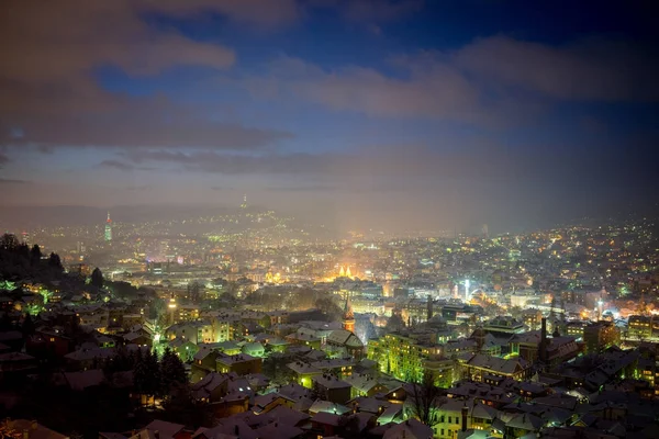 Város Horizon Téli Éjszakai Panoráma — Stock Fotó