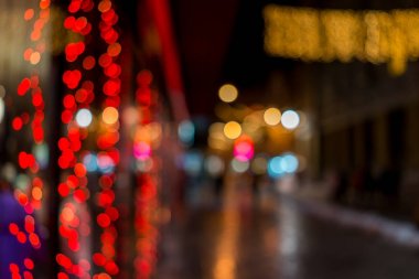 Blurred night street lights in winter