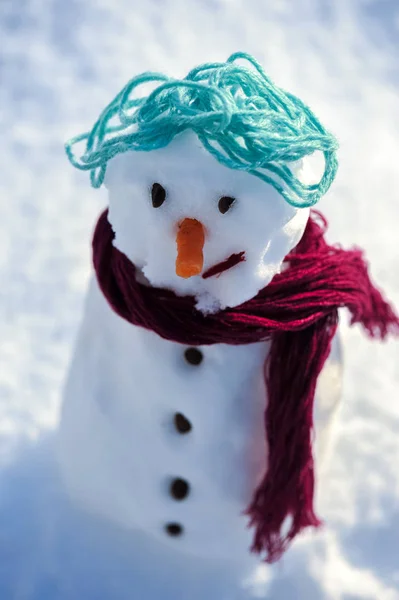 Kleine Kleine Sneeuwpop Sneeuw Met Kopie Ruimte — Stockfoto