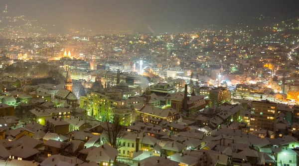 Stadthorizont Bei Winternacht Panoramablick — Stockfoto