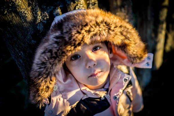 Little Boy Snow Next Wooden Country Fence — Stock Photo, Image