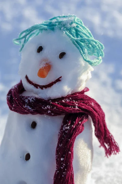 Kleine Kleine Sneeuwpop Sneeuw Met Kopie Ruimte — Stockfoto