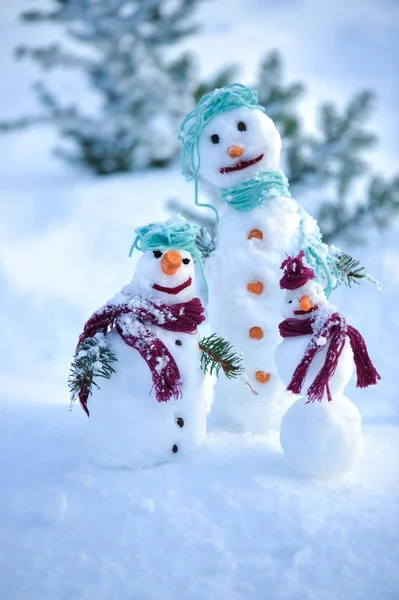 Kleine Kleine Sneeuwpoppen Sneeuw Met Kopie Ruimte — Stockfoto