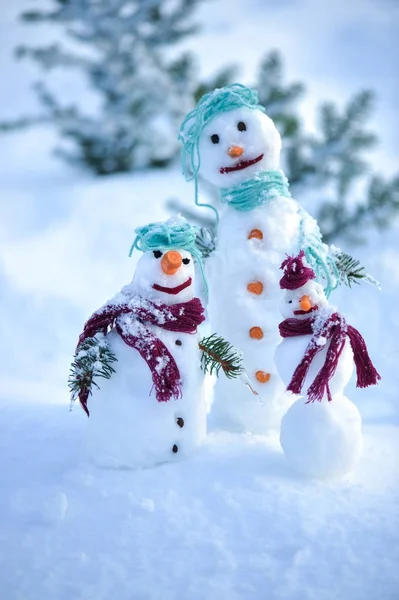 Kleine Schneemänner Schnee Mit Kopierraum — Stockfoto