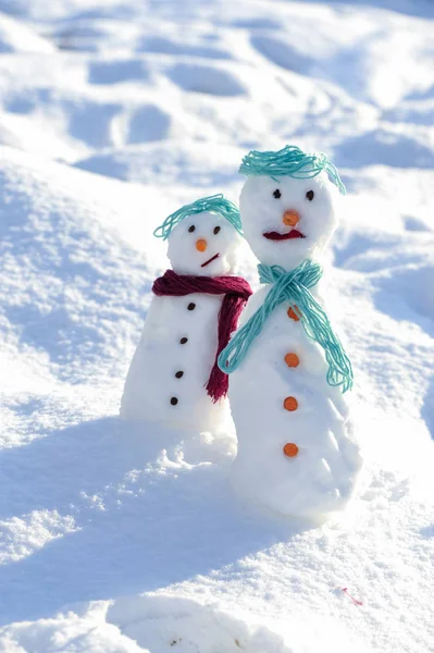 Kleine Kleine Sneeuwpoppen Sneeuw Met Kopie Ruimte — Stockfoto