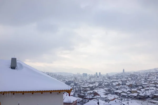 Blick Auf Die Stadt Beim Winterpanorama — Stockfoto