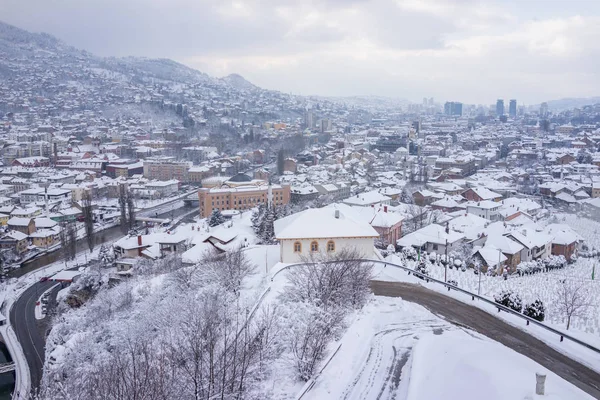 Pohled Města Zimě Panoramatický Pohled — Stock fotografie