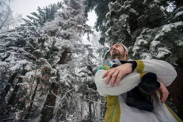 Télen Alatt Mountain Trekking Kaland Fotós Stock Kép