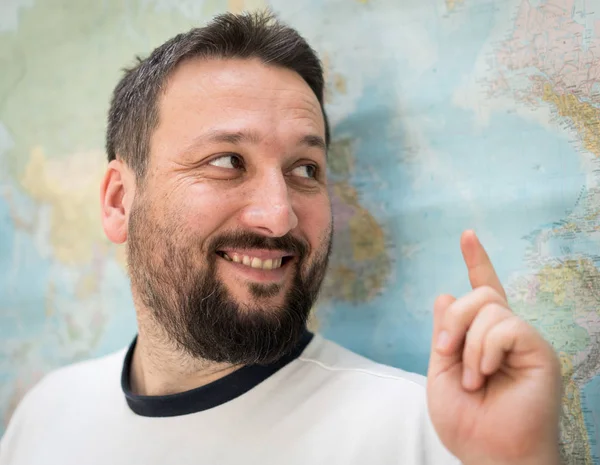 Erwachsener Mann Plant Reise Mit Weltkarte Karte Ist Aus Dem — Stockfoto