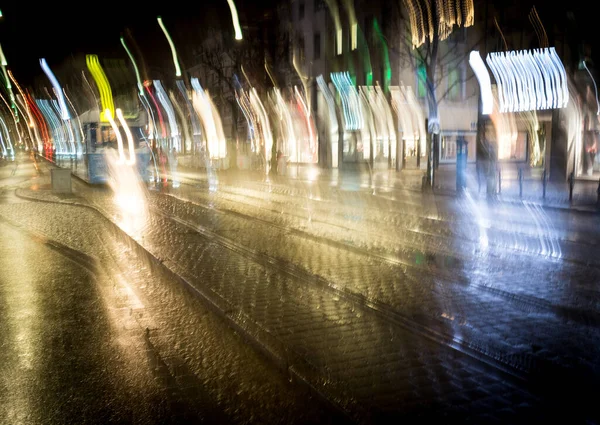 Stad Openbaar Vervoer Nachts — Stockfoto