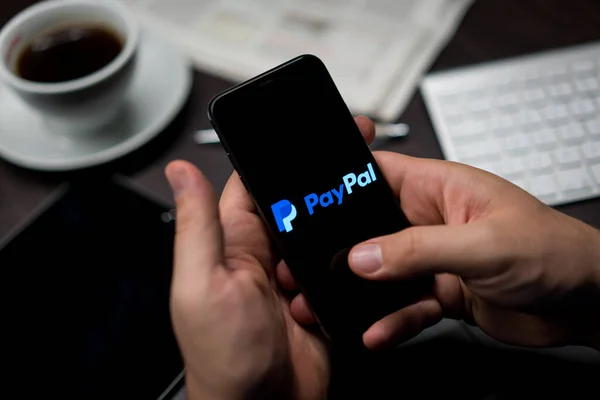 New York New York Usa 2019 Logo Paypal Iphone Hand — 图库照片