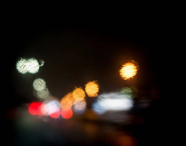 Cidade Noite Embaçada Semáforos — Fotografia de Stock