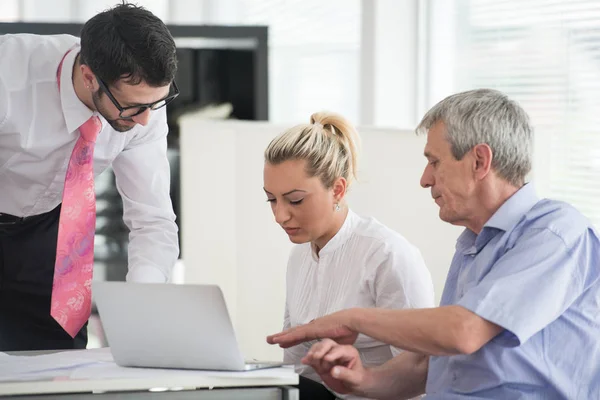 Zakenmensen Leidinggevenden Die Vergaderen Met Behulp Van Laptop — Stockfoto