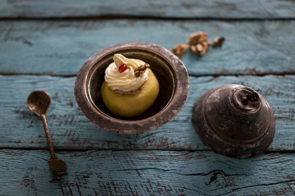 Läcker Söt Gjord Äpple Trä Bakgrund — Stockfoto