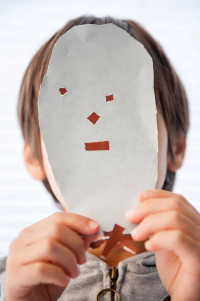 Boy Made Paper Mask — Stock Photo, Image