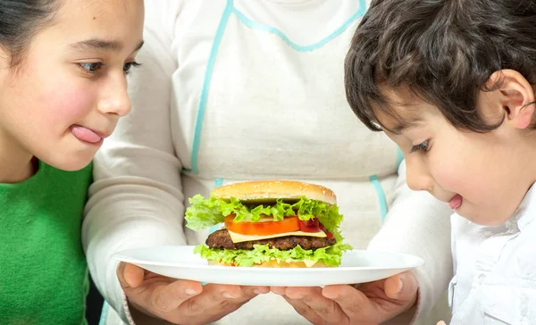 Child Eating Burger Close — Stock Photo, Image