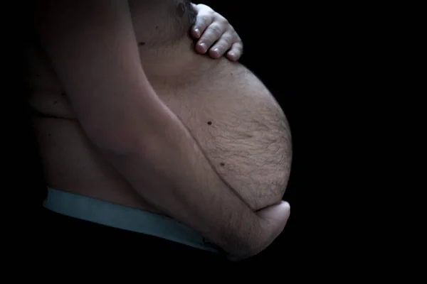 Nadwaga Tłuszcz Człowiek Dużym Żołądkiem — Zdjęcie stockowe