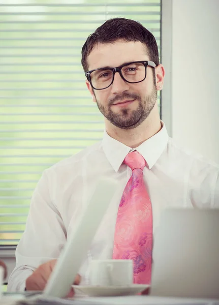 Junge Hübsche Geschäftsmann Drinnen — Stockfoto