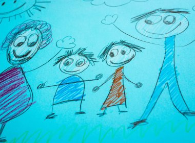 El çocuk illüstrasyonu kağıt üzerinde mutlu aile