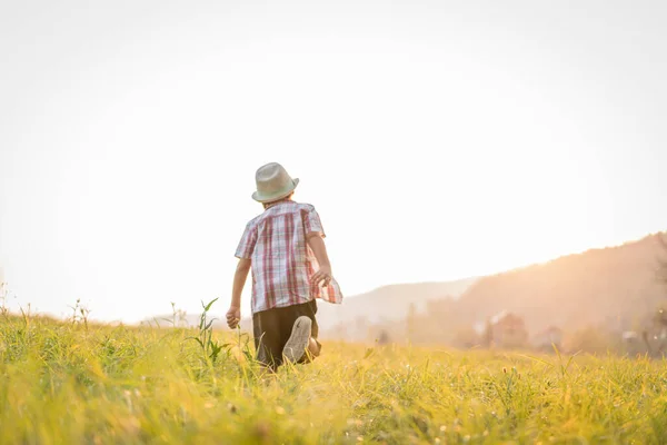 Kind Prachtig Grasveld — Stockfoto