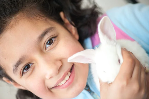 Young Girl Holding Bunny — Stock Photo, Image