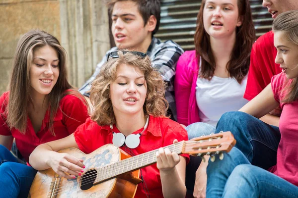 Group Teen Friends Together Street — Stock Photo, Image