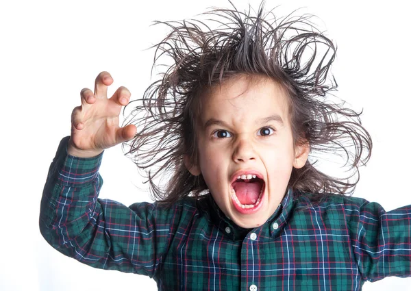 Jonge Jongen Maakt Gezicht Uitdrukkingen — Stockfoto