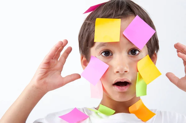 Boy Stickers His Face — Stock Photo, Image