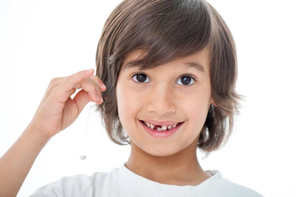 Jovem Menino Perdeu Seu Dente — Fotografia de Stock