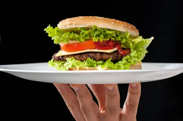 Kind Isst Burger Aus Nächster Nähe — Stockfoto