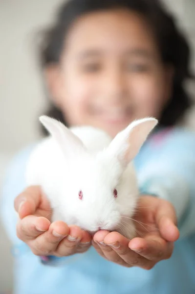 Young Girl Holding Bunny — Stock Photo, Image