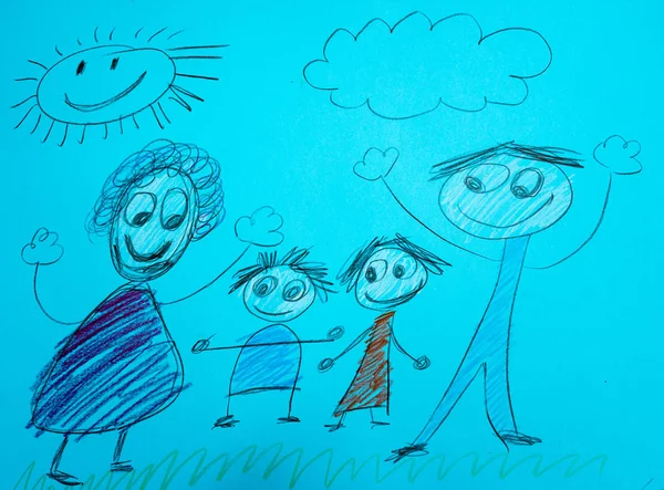 Mano Bambino Illustrazione Felice Famiglia Carta — Foto Stock