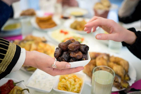 Dates Fruit Having Iftar Ramadan Together — Stock Photo, Image