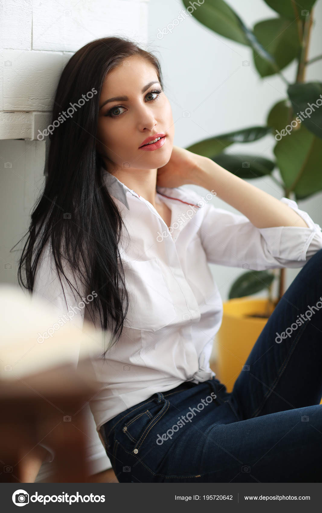 Young Beautiful Woman Relaxing Home Stock Photo
