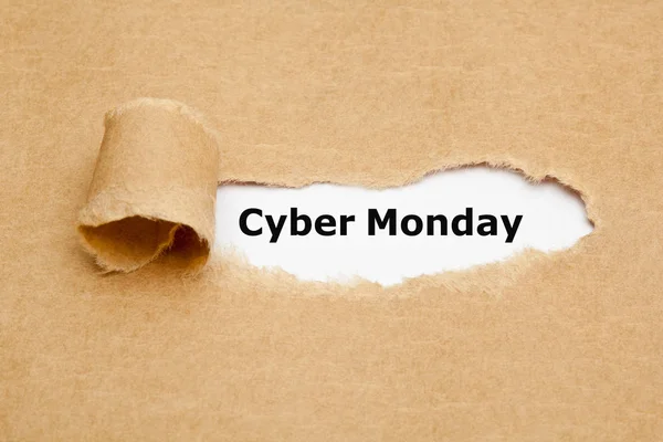 Cyber pondělí roztrhané papírové koncept — Stock fotografie