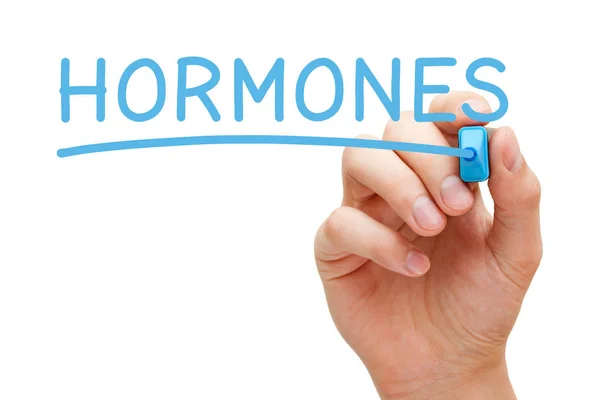 Hormone handgeschrieben mit blauem Marker — Stockfoto