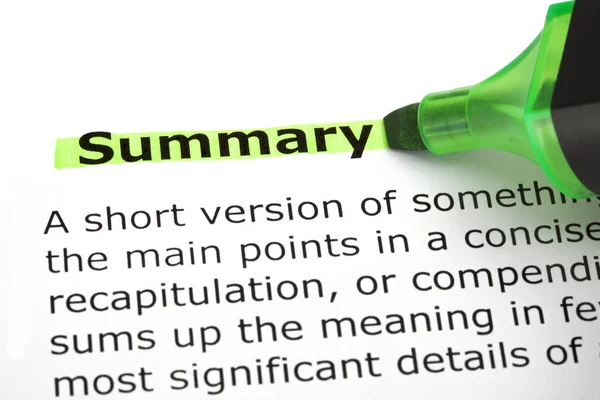 Summary Highlighted With Green Marker — Stock Photo, Image